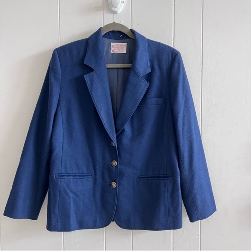 Vintage Pendleton Navy Blue Size 100% Wool Blazer Jacket Made in USA
